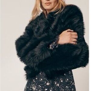 We The Free Midnight Black Faux Fur  Jacket NWT